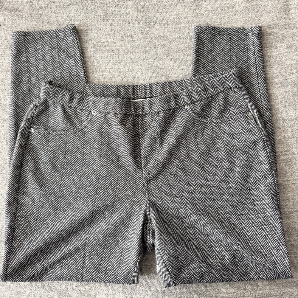 Michael Kors Gray and Cream Herringbone Design Cotton Knit Pants Large